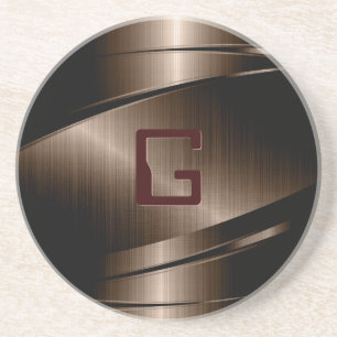 Brown Metallic Design Stainless Steel Look Coaster