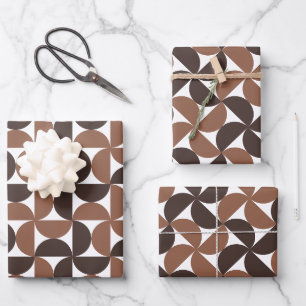 Brown Mid Century Modern Pattern Wrapping Paper Sheet