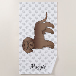 Brown Mini Goldendoodle Cartoon Dog & Name Beach Towel