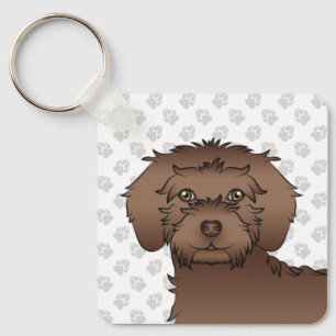 Brown Mini Goldendoodle Cartoon Dog & Name Key Ring