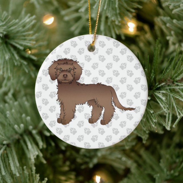 Brown Mini Goldendoodle Cartoon Dog & Text Ceramic Tree Decoration (Tree)