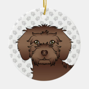 Brown Mini Goldendoodle Cute Cartoon Dog Head Ceramic Tree Decoration