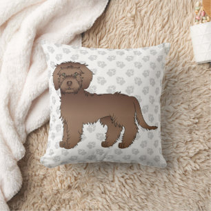 Brown Mini Goldendoodle Cute Cartoon Dog & Paws Cushion