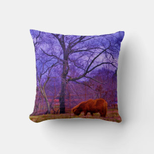 Brown miniature Horse, Purple sky Cushion