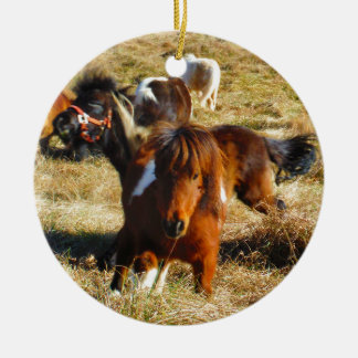 Brown miniature horses running ceramic tree decoration