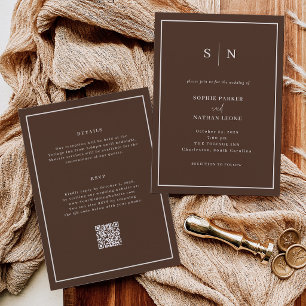 Brown Minimal and Chic Border All in One Wedding Invitation