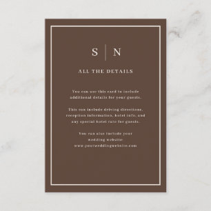 Brown Minimal Chic Border   Wedding Guest Details Enclosure Card