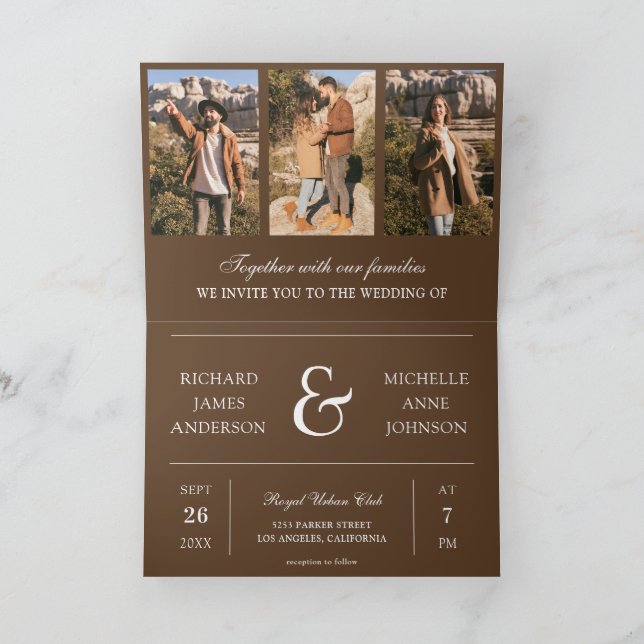 Brown Minimal Photo Collage QR Code Wedding Invitation (Inside)