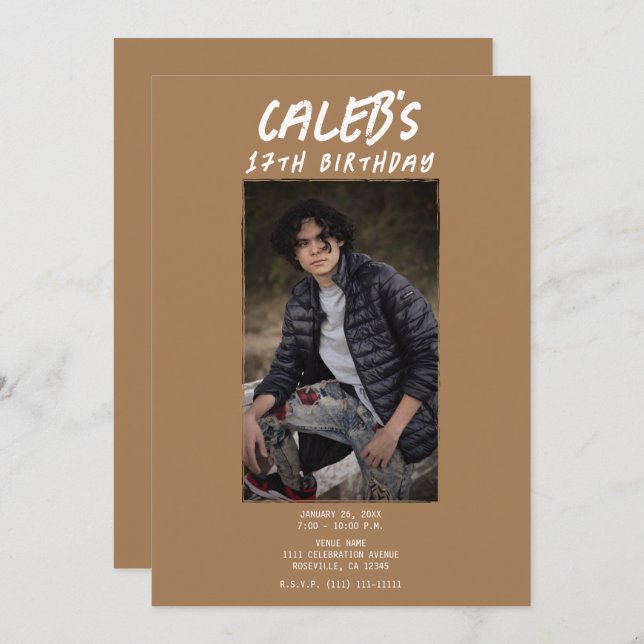 Brown Minimal Photography Photo Birthday Party Invitation (Front/Back)