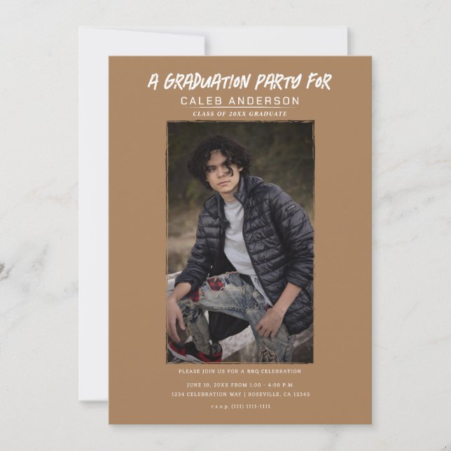 Brown Minimal Photography Photo Graduation Party Invitation (Front)