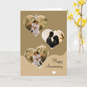 Brown Minimalist Anniversary Photo Collage Folded  Card