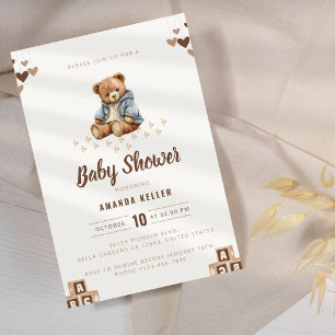 Brown Minimalist Baby Bear Baby Shower Invitation