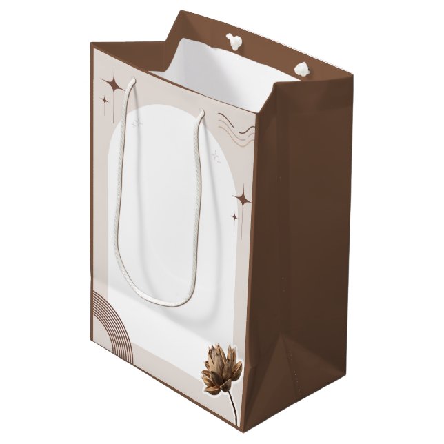 Brown Minimalist Boho Dry Flower Medium Gift Bag (Front Angled)