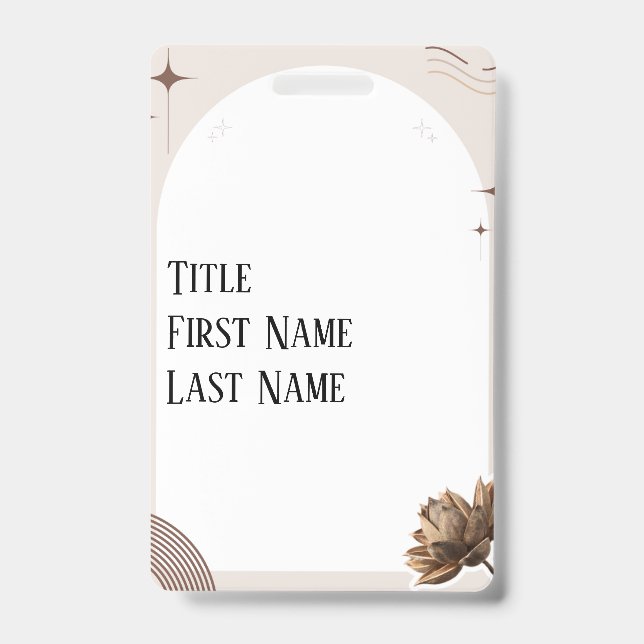 Brown Minimalist Boho Notes Customisable ID Badge (Front)