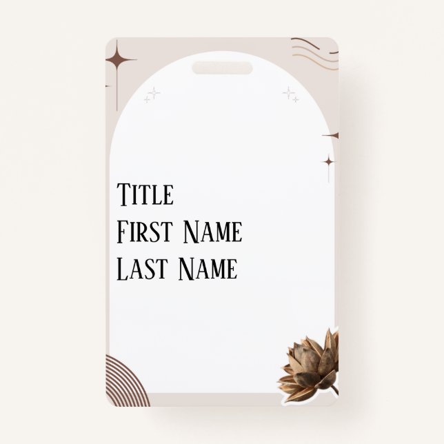 Brown Minimalist Boho Notes Customisable ID Badge (Front)