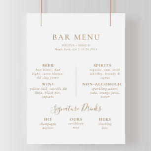 Brown Minimalist Calligraphy Wedding Bar Menu  Poster