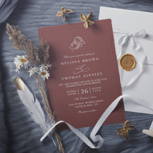 Brown Minimalist Horseshoe Rustic Elegant Wedding Invitation