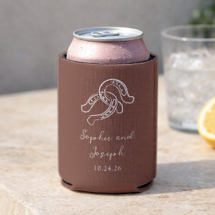 Brown Minimalist Horseshoe Rustic Wedding Can Cooler