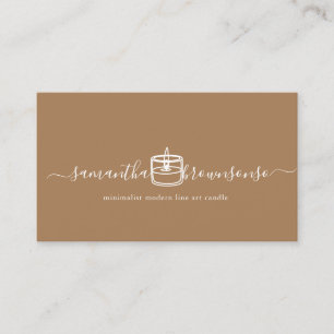 Brown Minimalist modern line art candle Business Card