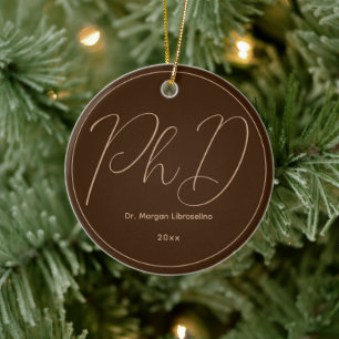 Brown Minimalist Name PhD Graduation Ceramic Tree Decoration