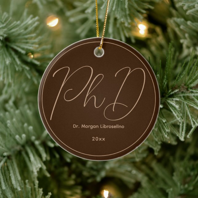 Brown Minimalist Name PhD Graduation Ceramic Tree Decoration (Tree)
