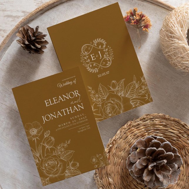 Brown Minimalist Rustic Floral Elegant Wedding  Invitation (Creator Uploaded)