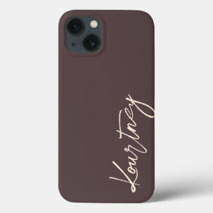 Brown Minimalist Script Name Personalised  iPhone 13 Case