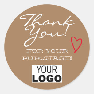 Brown Minimalist Thank You Labels Red Heart Logo