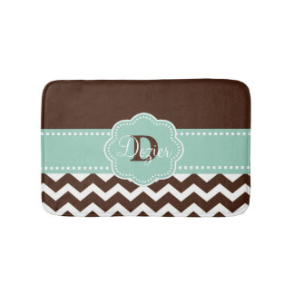 Brown Mint Chevron Monogram Bath Mat