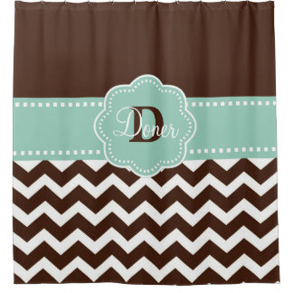 Brown Mint Chevron Personalised Shower Curtain