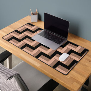 Brown Mocha Black Geometric Rectangles Desk Mat