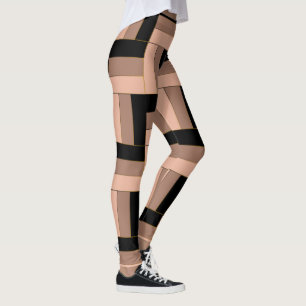 Brown Mocha Black Geometric Rectangles Leggings