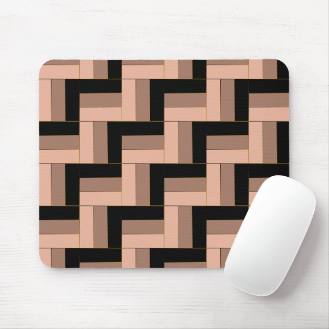 Brown Mocha Black Geometric Rectangles Mouse Mat (With Mouse)