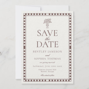 Brown Mocha Harlequin Chequered Save the Date Invitation