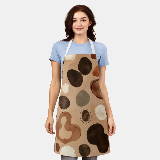 Brown Modern Art Flow Shapes All-Over Print Apron (Worn)