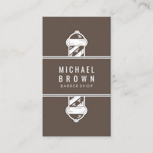 Brown Modern Barbershop Pole Men Hairstylist Business Card