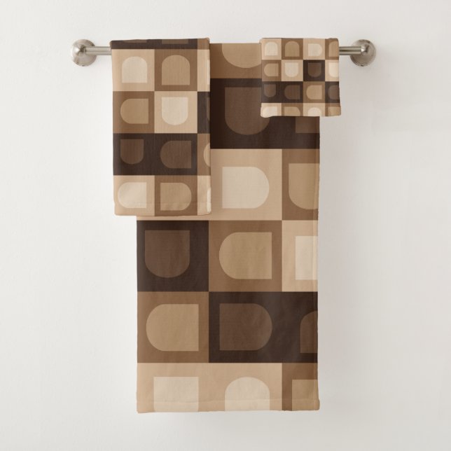 Brown Modern Boho Arch Geometric Aztec Pattern  Bath Towel Set (Insitu)