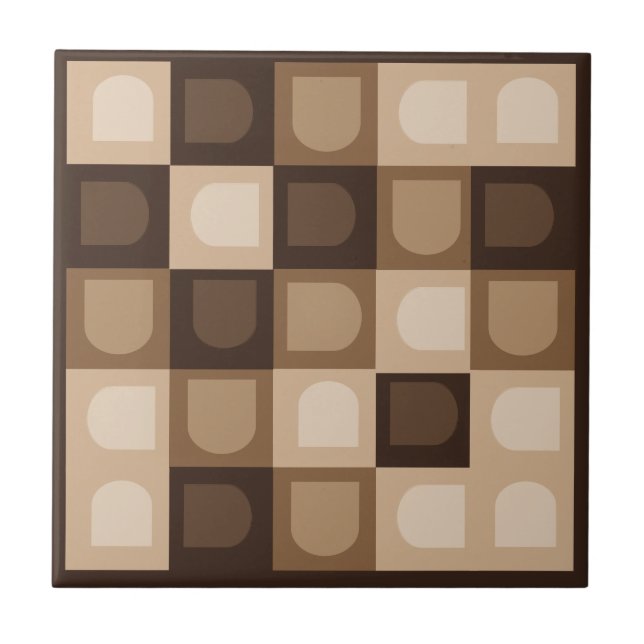 Brown Modern Boho Arch Geometric Aztec Pattern  Tile (Front)