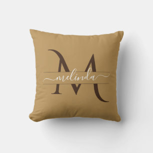 Brown Modern Custom Monogram Script Name Cushion
