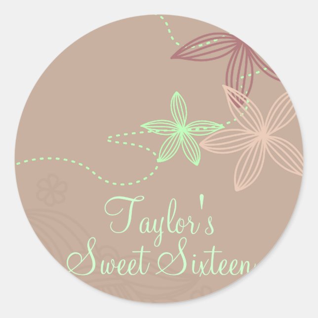 Brown Modern Floral Sticker (Front)