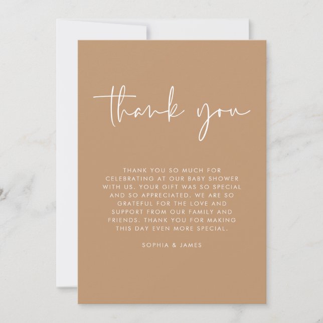 Brown Modern Gender Neutral Baby Shower Thank You Invitation (Front)