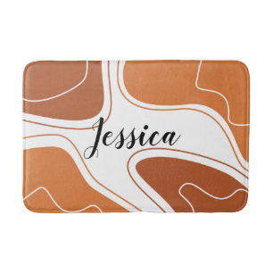 Brown Modern Geometric Shapes Pattern Name Bath Mat