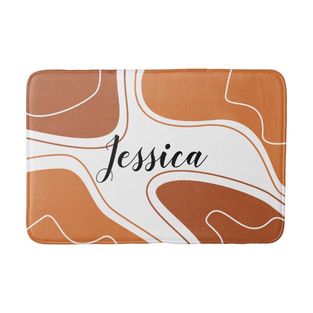 Brown Modern Geometric Shapes Pattern Name Bath Mat (Front)