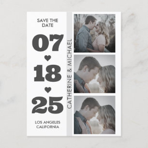 Brown Modern Minimalist Bold Date Three Photo Postcard