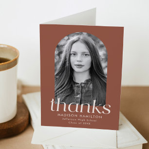 Brown   Modern Minimalist Photo Graduation Thank You Card