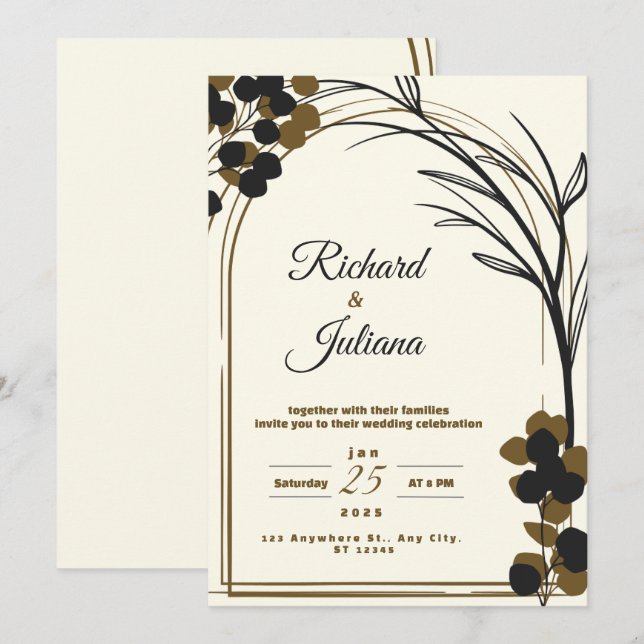 brown modern nature floral watercolor invitation (Front/Back)