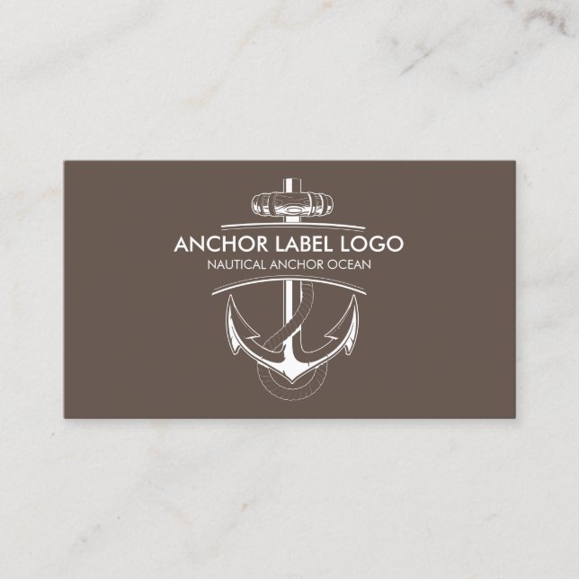 Brown Modern Nautical Anchor Business Card (Front)