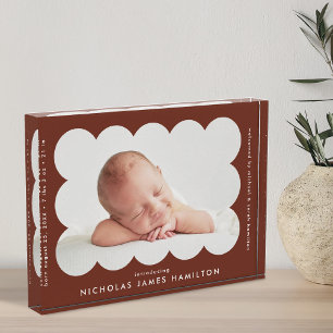 Brown Modern Scalloped Birth Announcement Photo Block