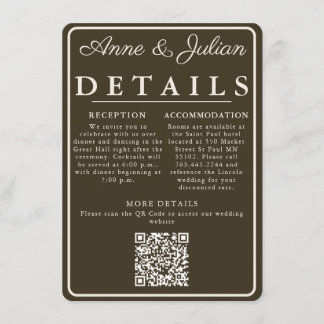 Brown Modern Wedding Details Card QR Code & photo