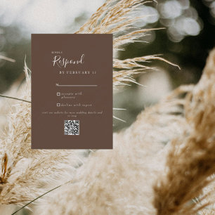 Brown Modern Wedding QR Code RSVP Card